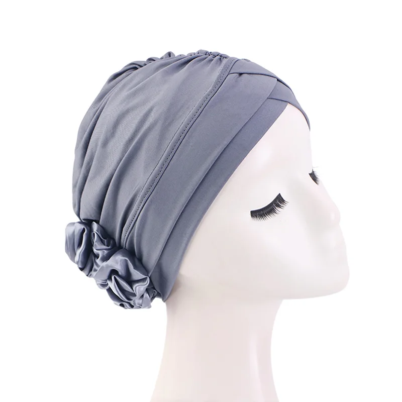 New Women Forehead Crossing Cap Vintage Flower Head Wraps Turban Wedding Party Headpiece Muslim Hijabs Headscarf Hat Indian Hat