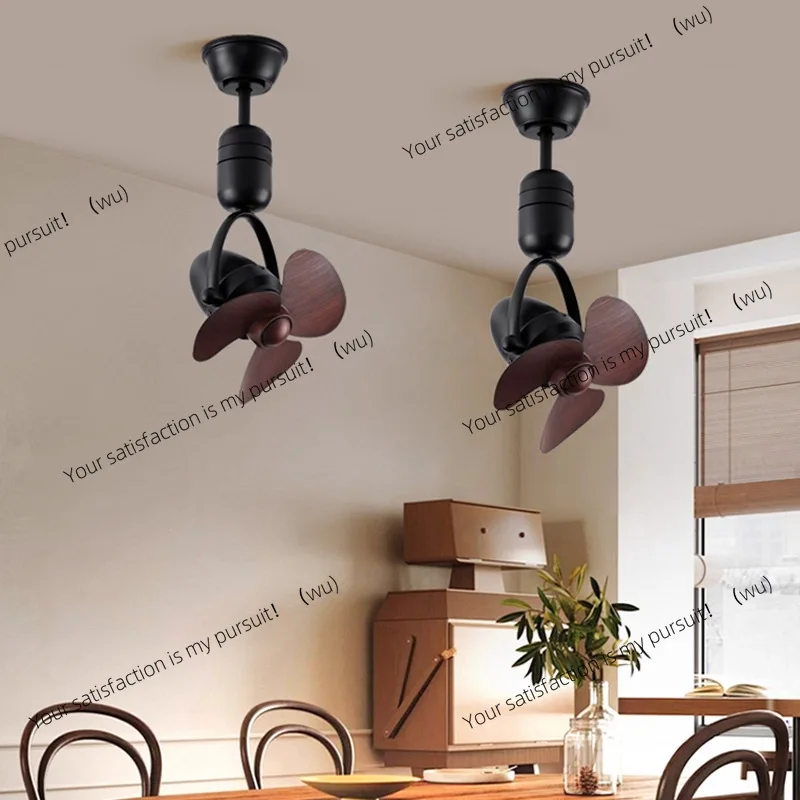 Mini Shaking Head Ceiling Fan Cafe Study Dining Room Bedroom Wall-mounted Fan Bar Creative Retro Inverter Fan Light