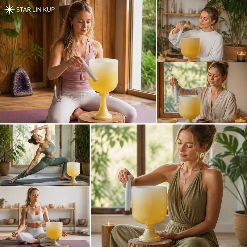 STAR LIN KUP 8 Inch 432Hz E Note Crystal Singing Bowl for Sound Healing Meditation Yoga Chakra Balance Perfect Pitch Handmade