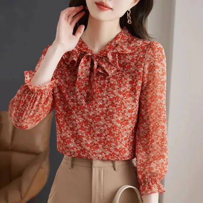 Floral Chiffon Shirt for Women\'s Summer 2024 New Spring and Autumn Fashion Western-style Top Shirt