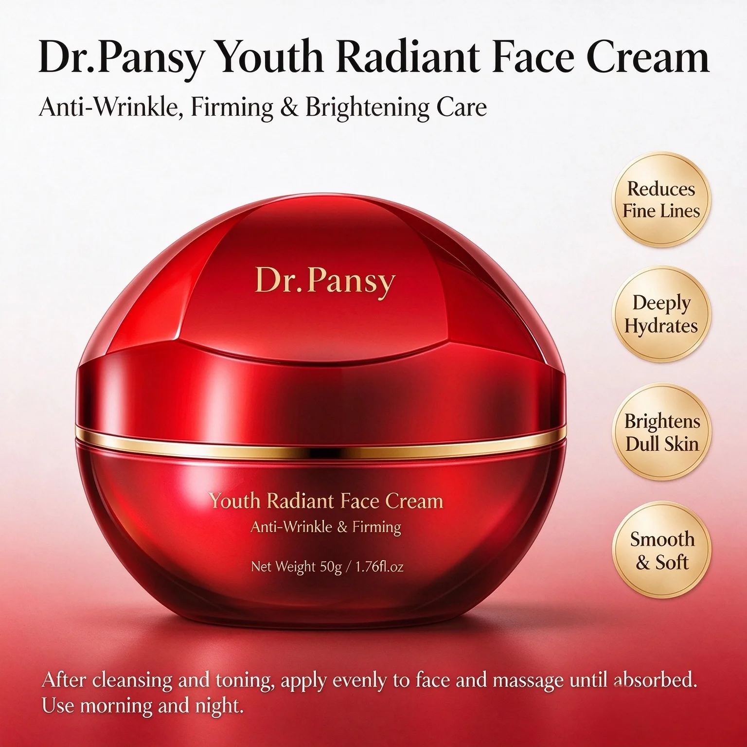 Dr.Pansy Youth Radiant Face Cream with Niacinamide for Anti-Wrinkle Firming Brightening Hydrating Smoothing 3