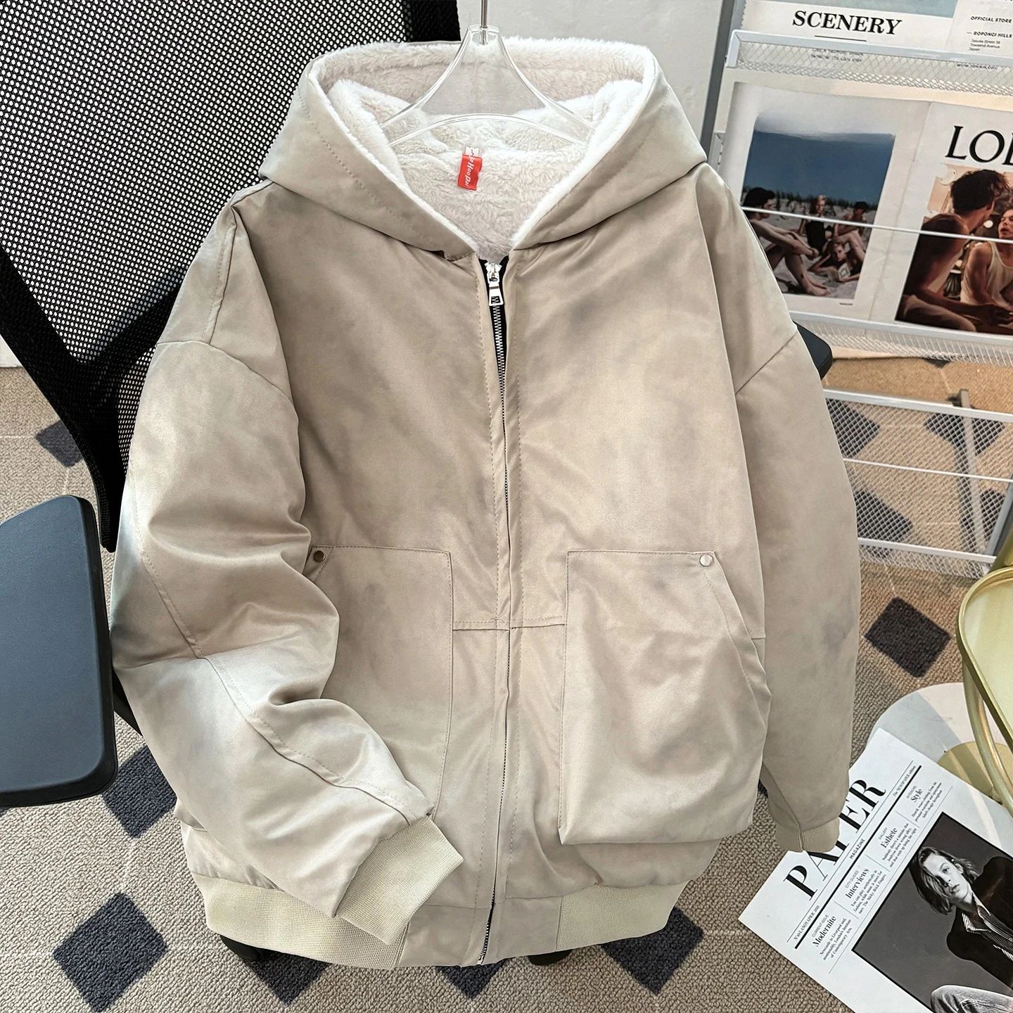 

Мужская утепленная хлопковая куртка с флисовой подкладкой, с капюшоном, с мраморным узором, зимняя теплая рабочая одежда, повседневная верхняя одежда для молодежи