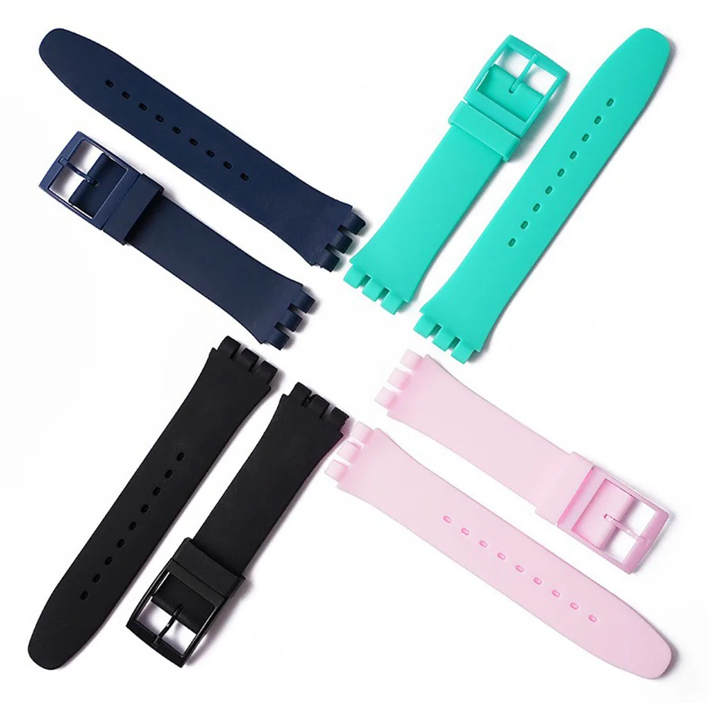 Soft Silicone Watchband 16mm 17mm 19mm 20mm Sport Watch Strap Waterproof Rubber Universal Replacement Wristband for Swatch