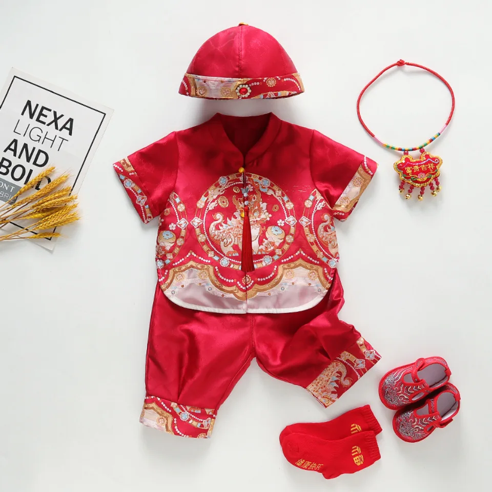 

Baby Birthday Party Gift Costume Children's Tang Hanfu Suit Kids Baby Tops Pants Outfit Chinese Traditional Photography Clothes