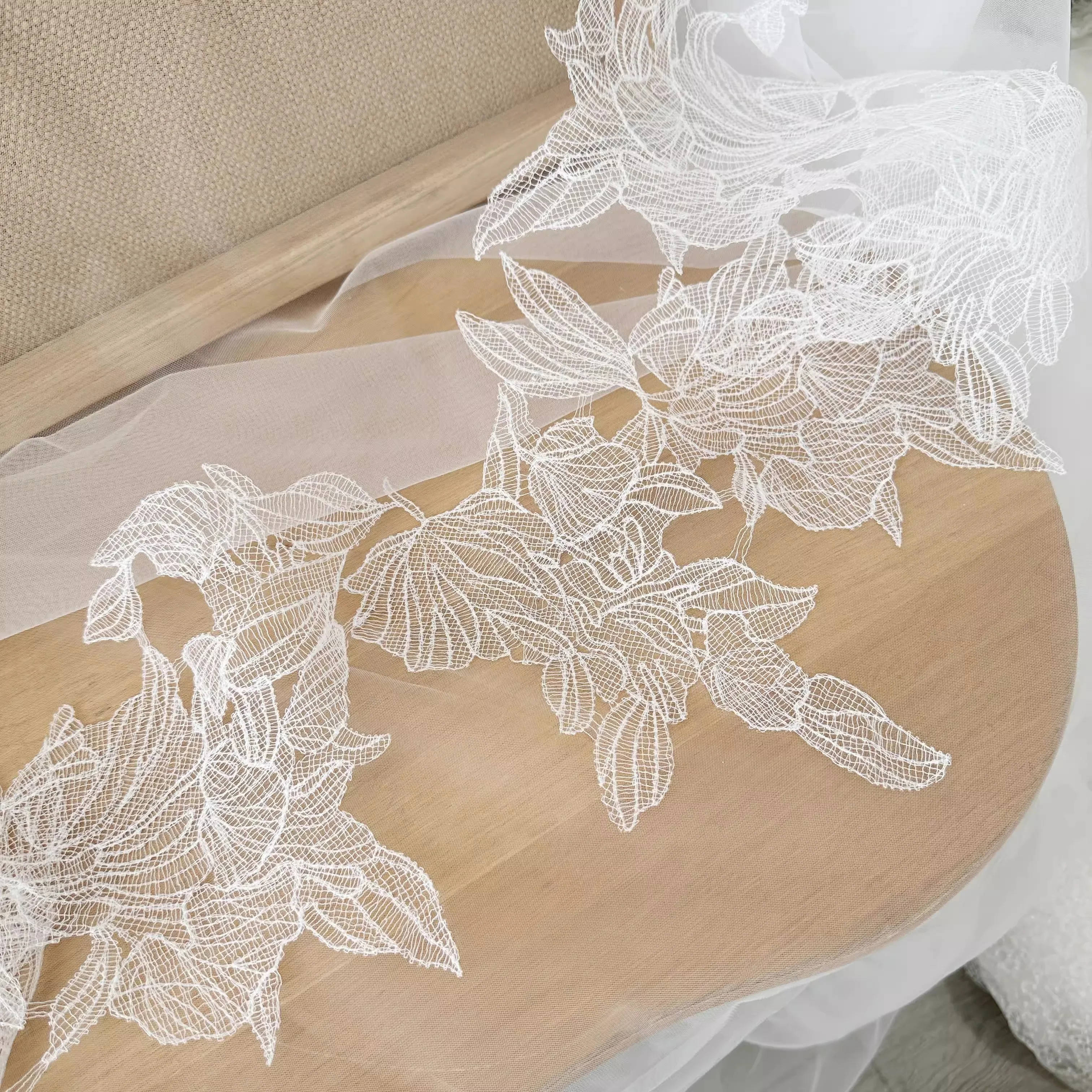 Fresh leaves Day single fish silk thread hollow veil wedding dress lace handmade diy accessories