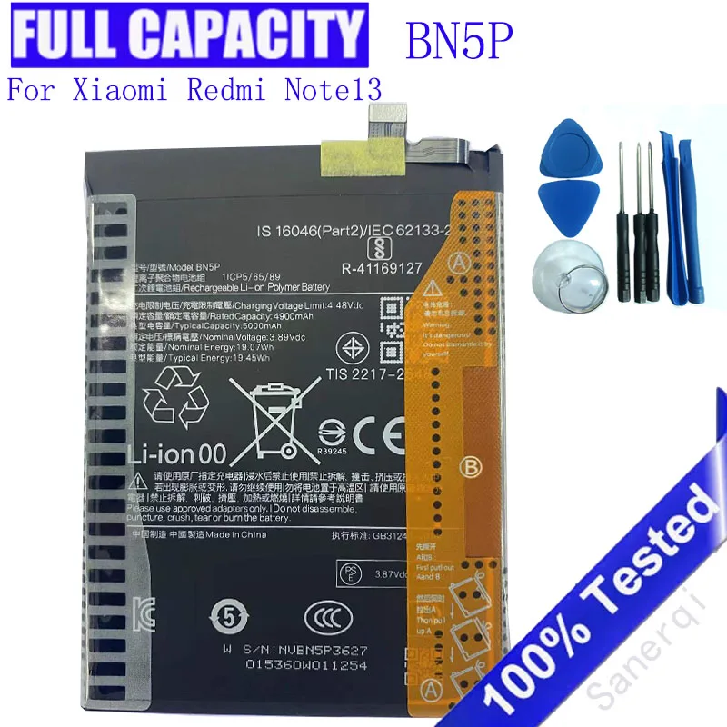 

Аккумулятор BN5P емкостью 5000 мАч для Xiaomi Redmi Note13, аккумуляторы + бесплатные инструменты