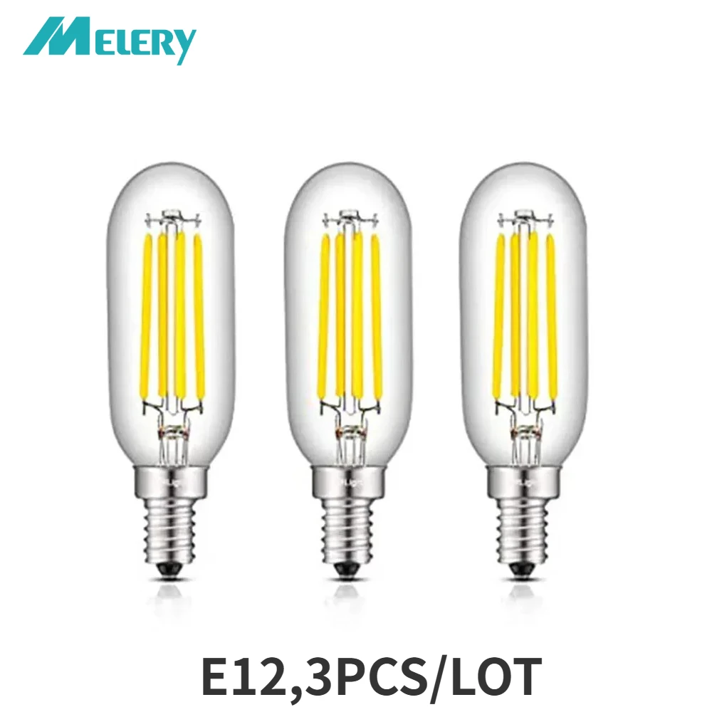 Melery E12 Base LED Light Bulbs T25 4W Tubular Screw Edison 3000K Warm White 5000K Daylight as 50W Lightbulb 110V 220V 3Pack