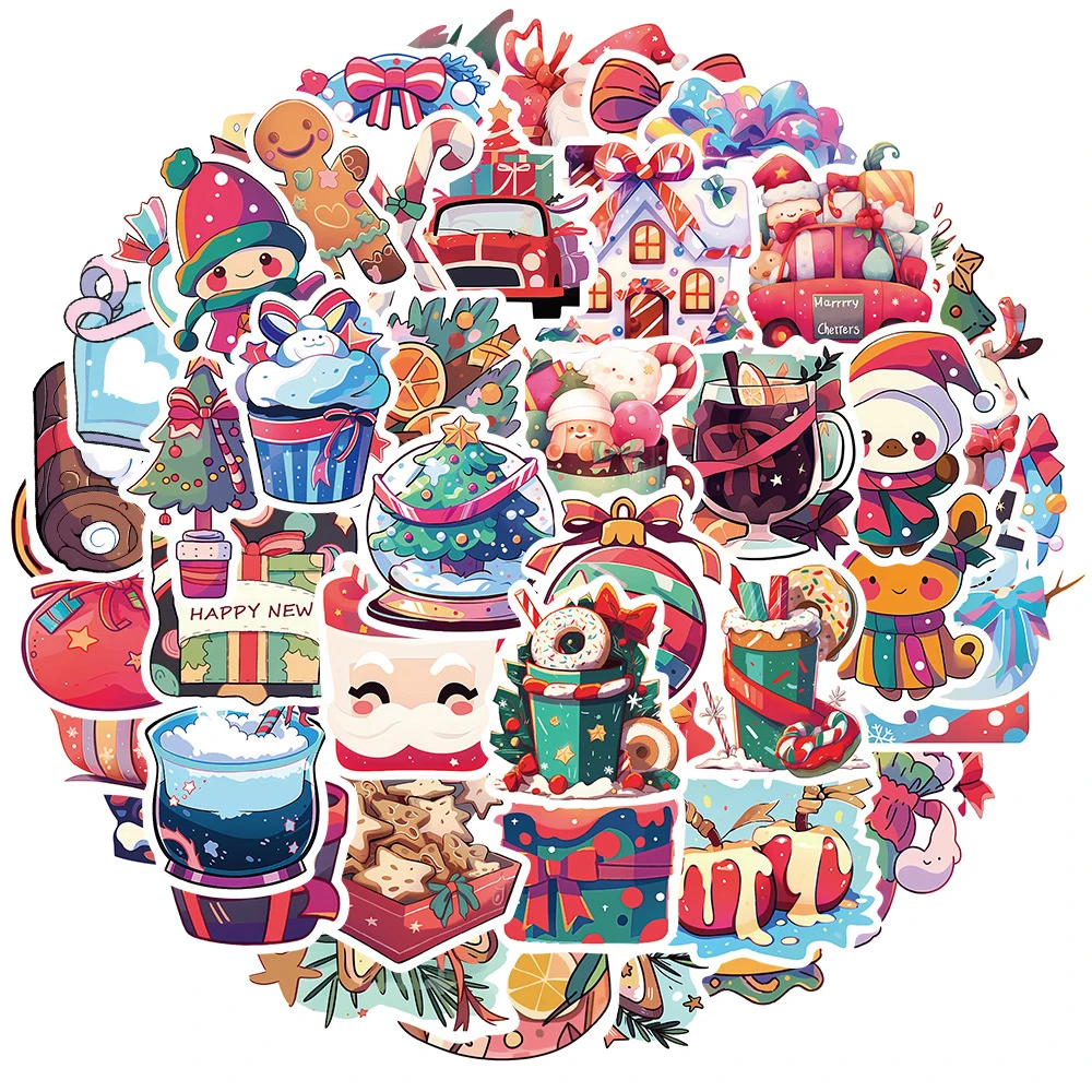 

10/30/50pcs Art Ins Style Christmas Stickers Kawaii Santa Claus Sticker Scrapbooking Fridge Suitcase Window DIY Cartoon Decals