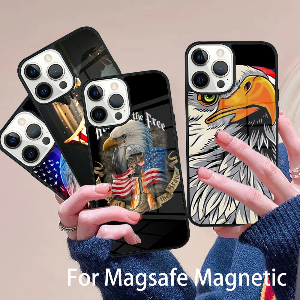 

American Flag Phone Case Magesafe Magnetic Wireless Charge Cover For IPhone 16 11 12 13 14 15 Pro Max Plus Mini