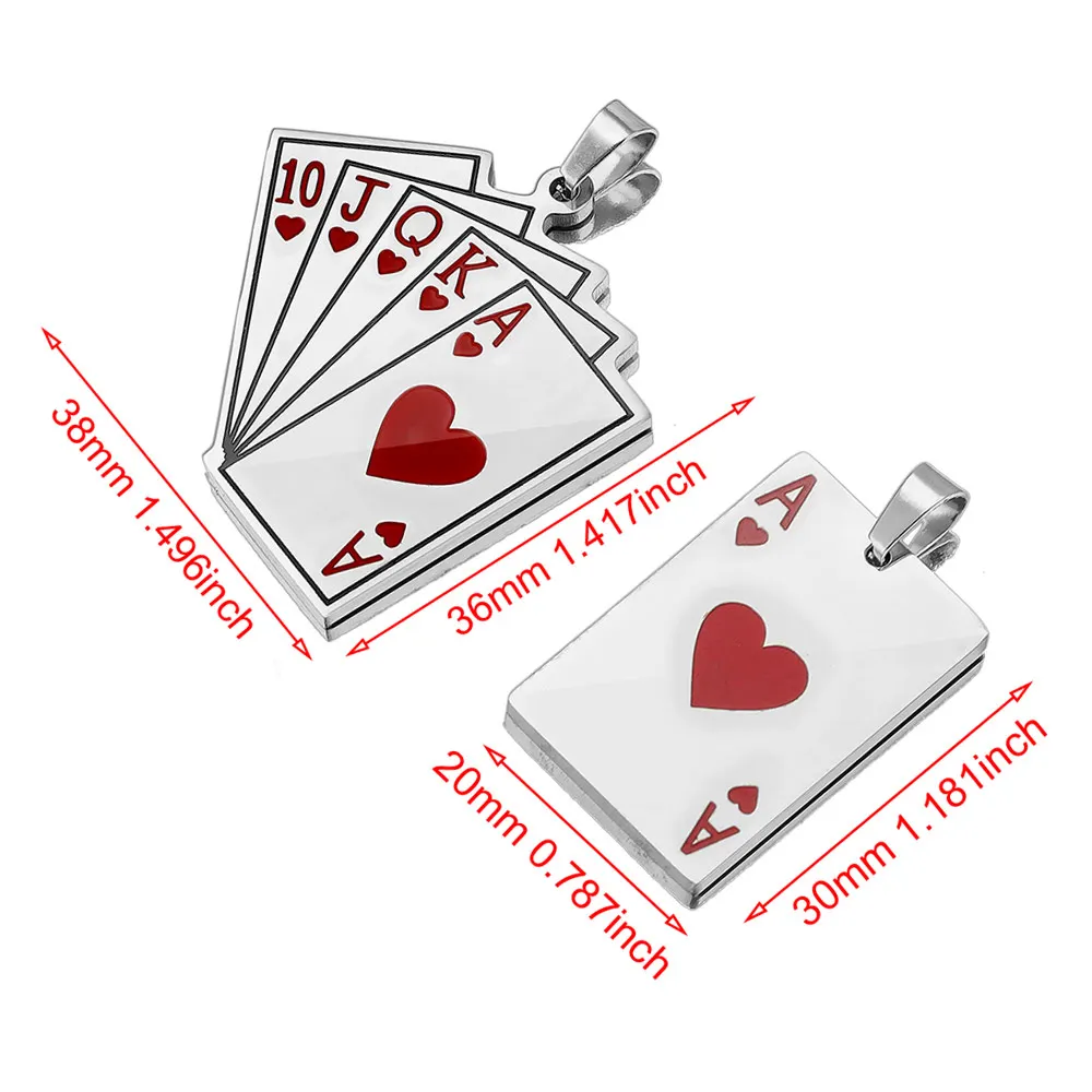 2pcs/Lot No Fade Stainless Steel Mirror Polishing Poker Ace of Hearts Charms for DIY  Necklace Jewelry Making Pendant Supplies