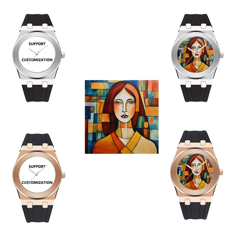 Anpassbare Fotouhr mit personalisierten Bildern. Eine stilvolle und elegante Herrenuhr mit Kautschukarmband. Reloj Mujer Reloj Hombre