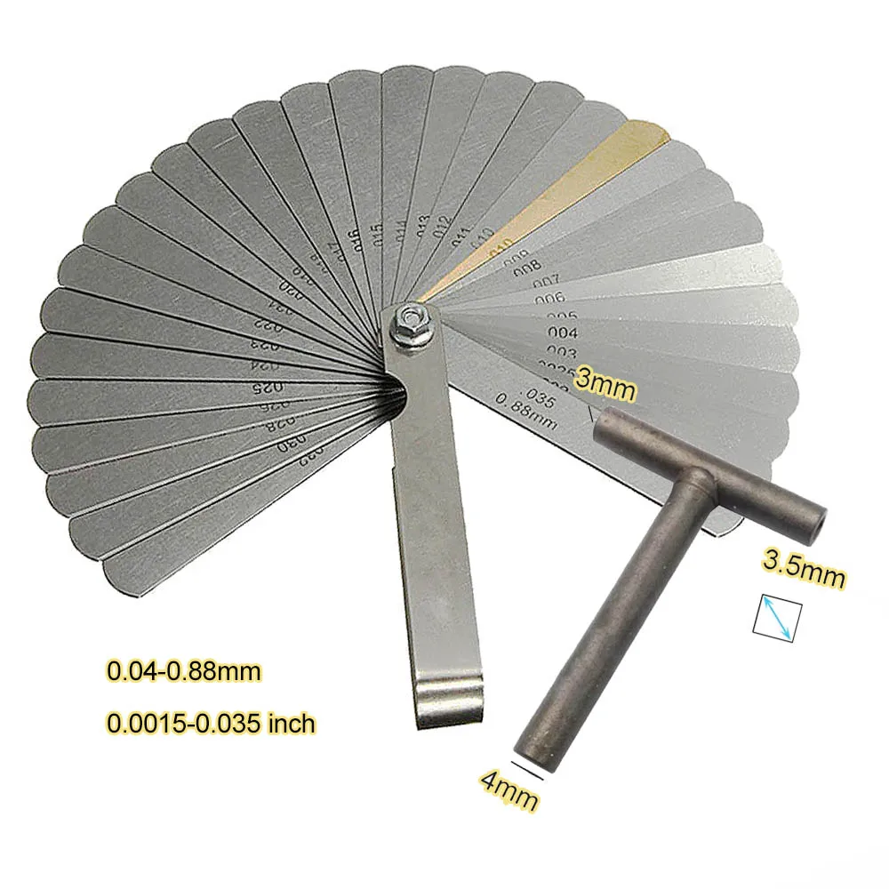 

Motorcycle Engine Valve Screw Adjusting Spanner Tool 3/3.5/4mm + Feeler gauge 0.04-0.88mm 32 Blades