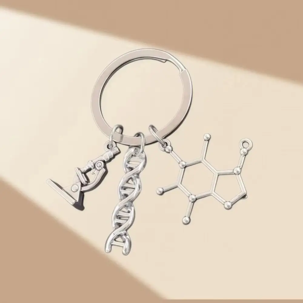 3PCS Zinc Alloy Molecule Key Chain Polished Finish Microscope Detail Biology Key Chain Compact Size DNA Helix Shape