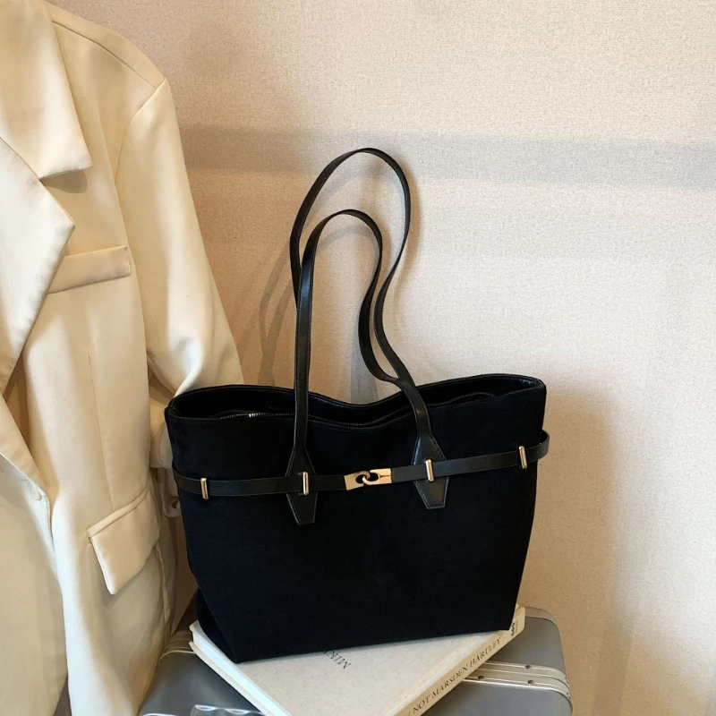 

Модная большая сумка с двойной ручкой и поясом, черная сумка-тоут большой вместимости в стиле ретро, сумка через плечо, стильная женская сумка с леопардовым принтом