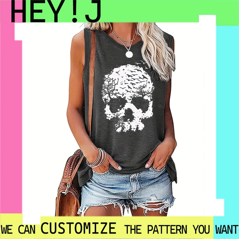 Singlet Summer Sleeveless T-shirt Gothiced Skull Print Streetshirt Unisexy Vest Y2K Vintage Oversized Waistcoat Casual Tank Top