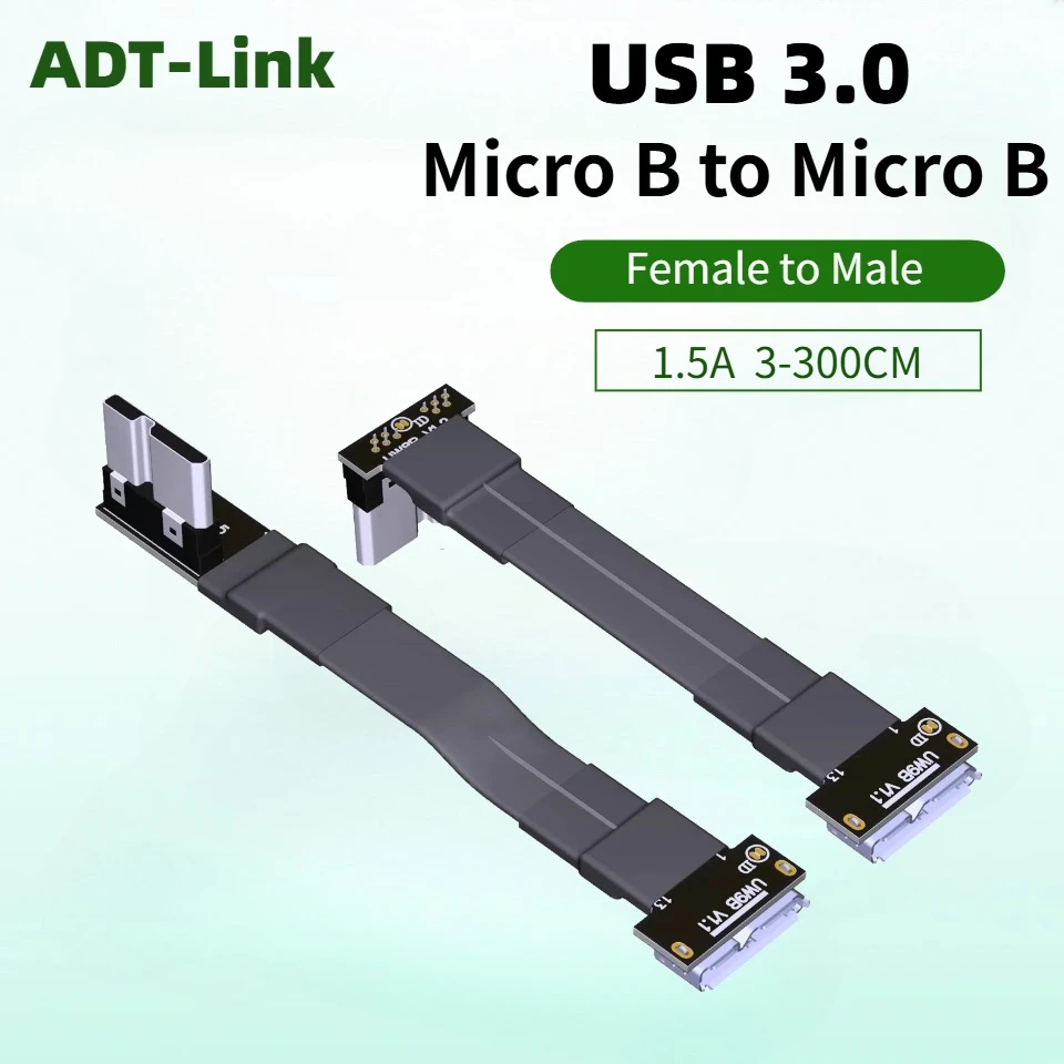 3-300cm USB 3.0 Female to Male Flat Adapter Cord Micro-B to Micro-B Soft Cable for HDTV AV Aerial Drone Micro USB 3.0 Hard Drive