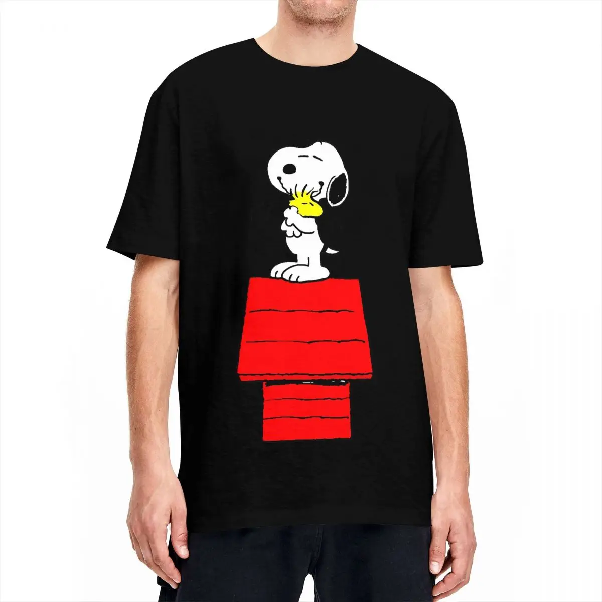 Peanuts Snoopy Woodstock Doghouse T-Shirt Cartoon Comic Hip Hop T Shirts Short Sleeves Tops Pure Cotton O-Neck Oversize Top Tees