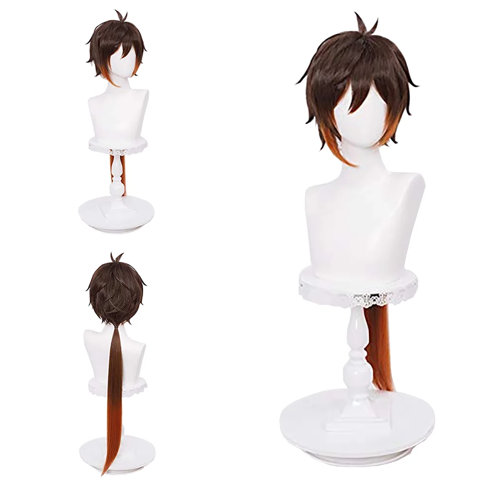 

Unisex Zhongli Cosplay Wig 35 Inch Ombre Long Ponytail Pre-styled Heat Resistant Synthetic Anime Hair for Party Daily Wear