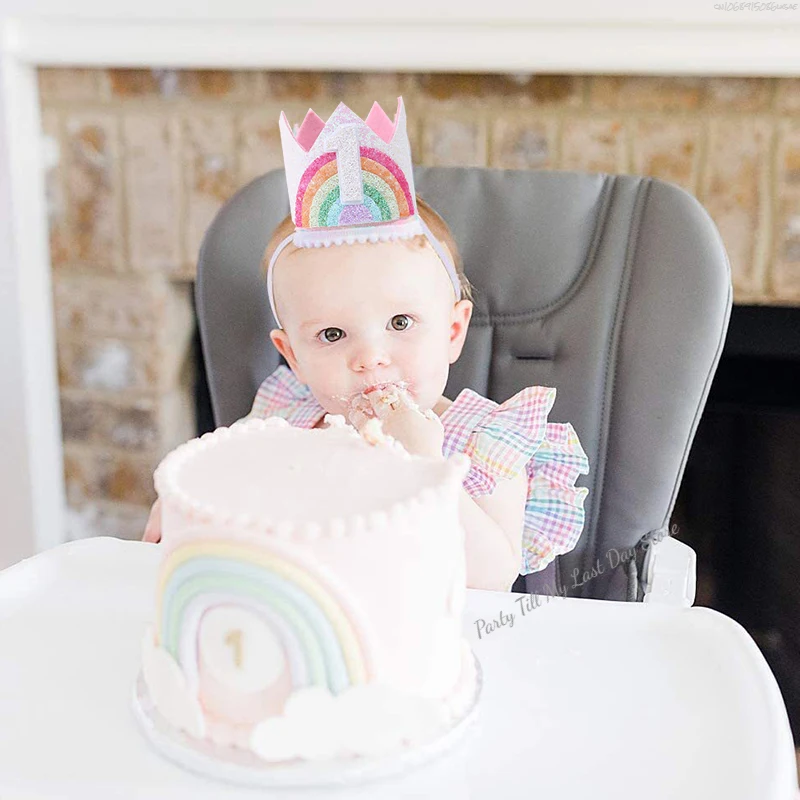 1st Birthday Party Decor Hat Kids 1 2 3 Year Happy Birthday Boy Girl First Birthday Party Baby Shower Decor Pink Kids Crown Hat