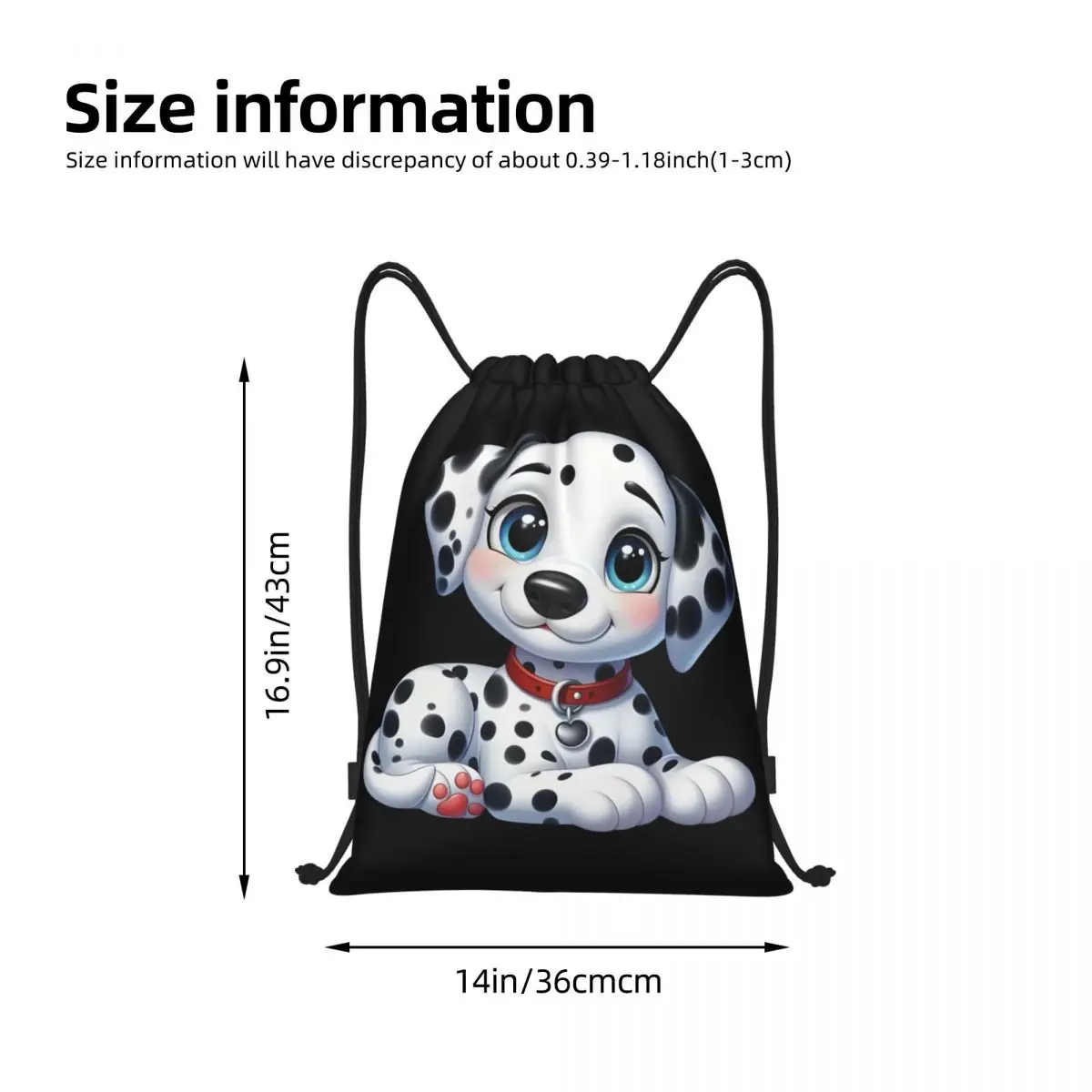 Fondo de corazón de dálmatas personalizado, bolsas con cordón para perro bonito, mochila ligera de almacenamiento para gimnasio y deportes con perro de dibujos animados para hombres y mujeres
