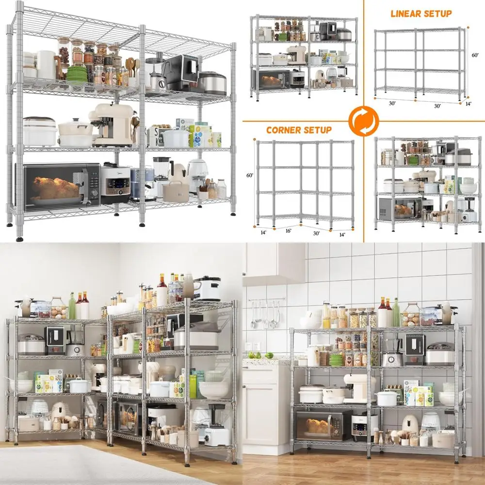 أرفف تخزين معدنية قابلة للتعديل من 4 طبقات شديدة التحمل للمرآب والمخزن وغرف المرافق