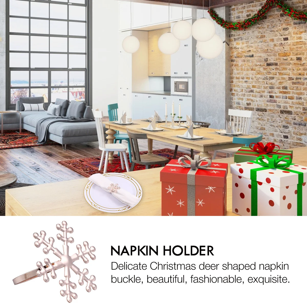 

6Pcs Napkin Ring Exquisite Snowflake Design Alloy Dinner Table Decor Festive Christmas Party Accessory Banquet Wedding Elegant