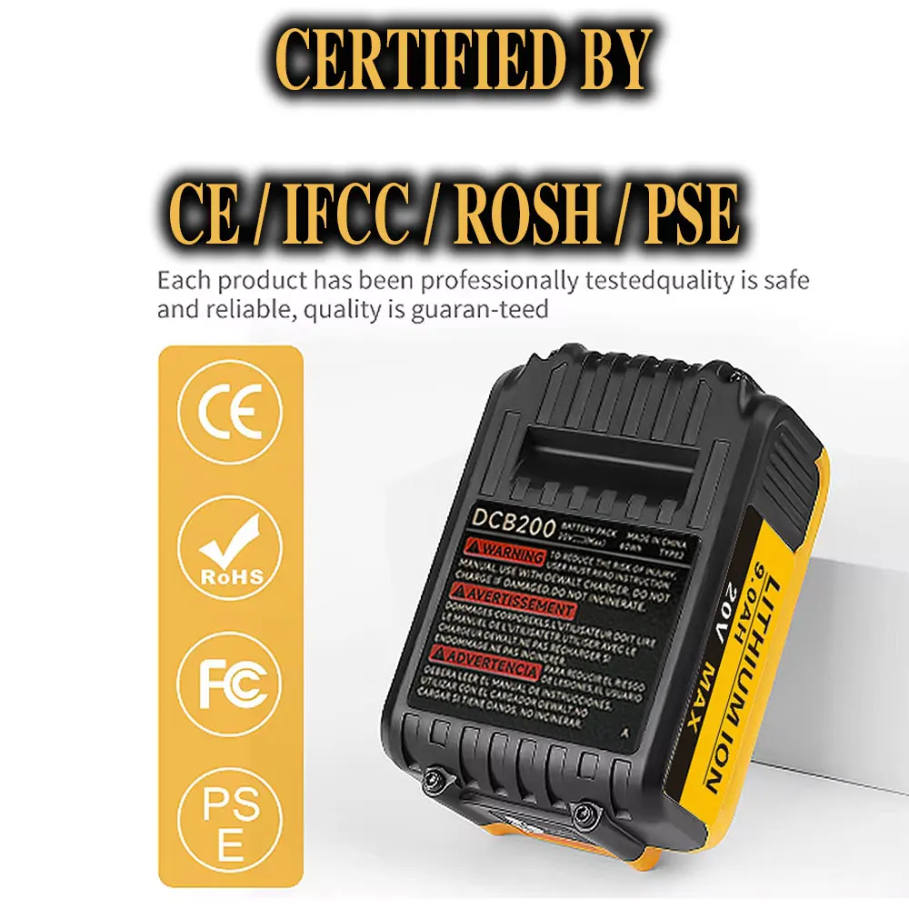 A new rechargeable lithium battery for the DEWALT10c power tool, DCB200，20V，18V，12Ah， Compatible with Dewalt power tools