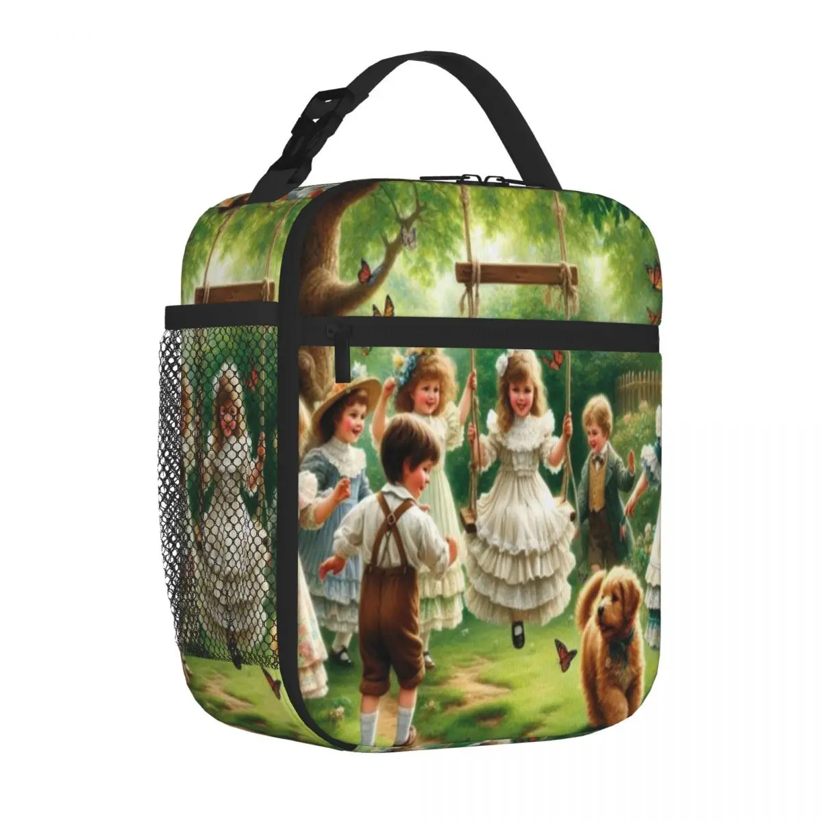 Hot Sale Victorian Children At Play Soft Touch Reusable Lunch Bag Kindergarten Snack Compact Lunch Bag