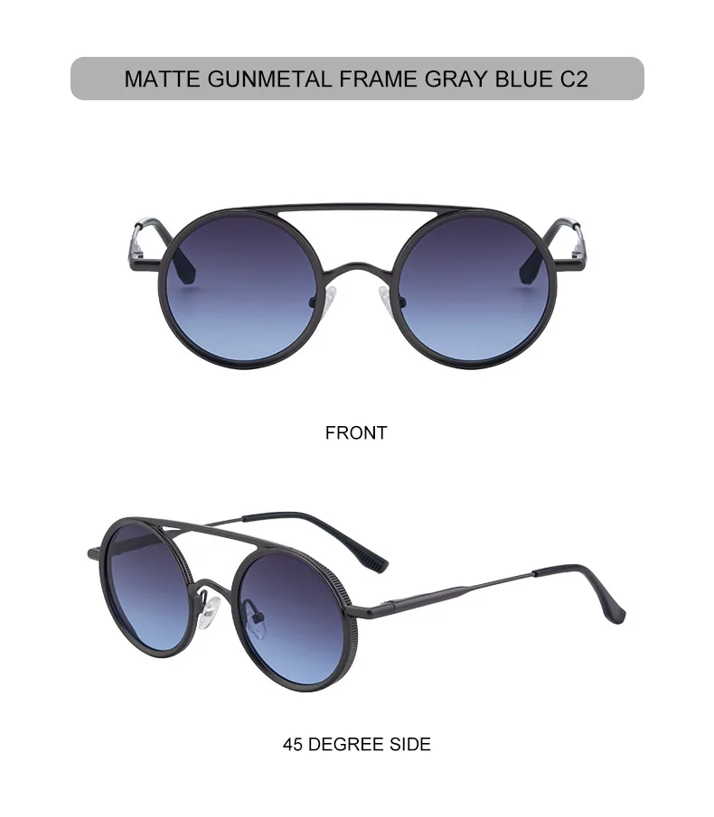Kleine Runde Steampunk-Sonnenbrille für Herren 2026 Luxusmarke Klassische Doppelbalken-Sonnenbrille für Männer Punk-Fahrbrille Schattierungen – Detail 17