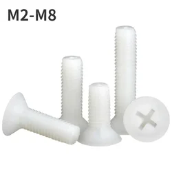 M2 M2.5 M3 M4 M5 M6 M8 White Plastic Nylon Countersunk Head Screws Phillips Flat Head Bolts