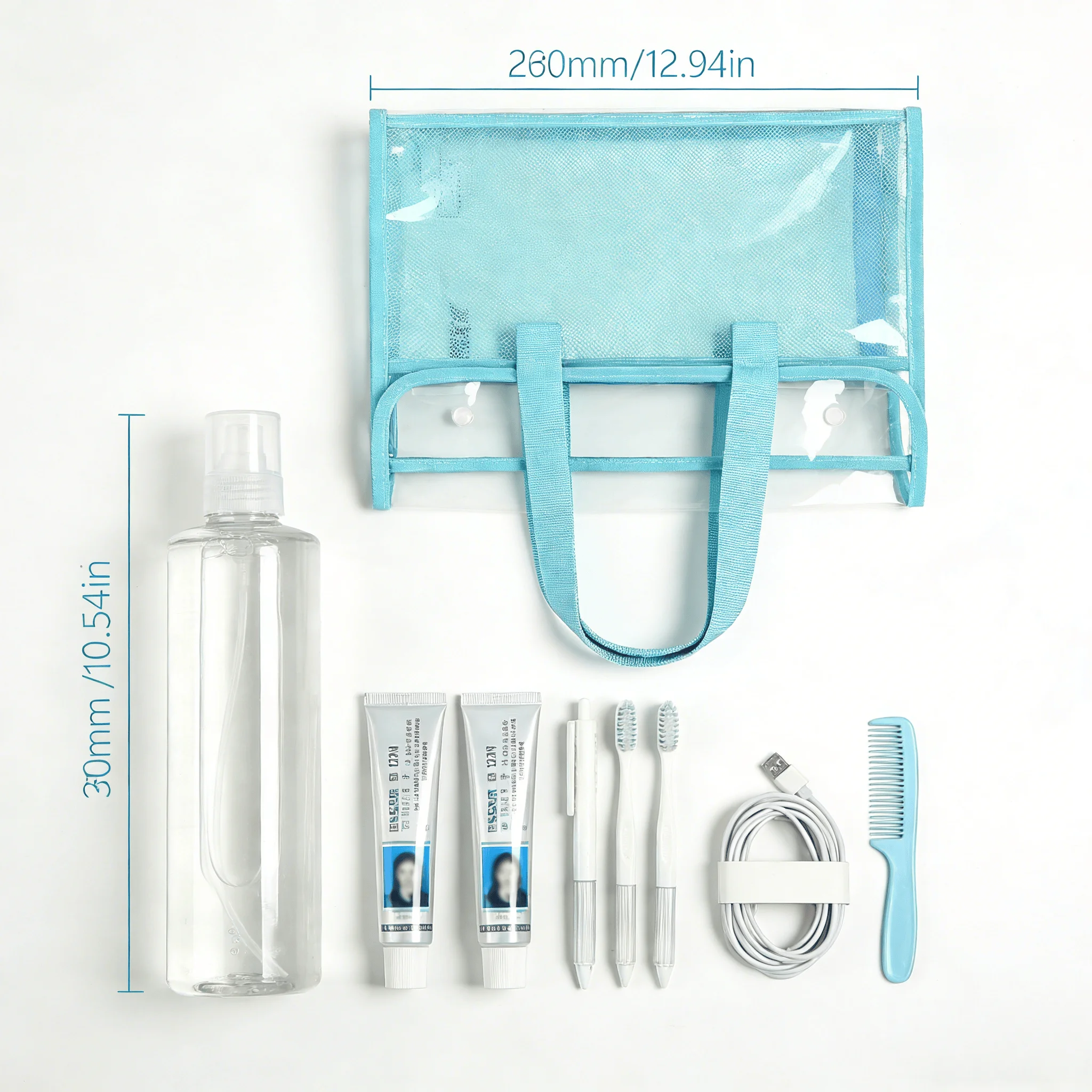 33x26cm Clear Storage Bag Blue, Mesh Organizer Pouch with Handle, 1PC Waterproof Tote for School Office Travel, 9cm Depth