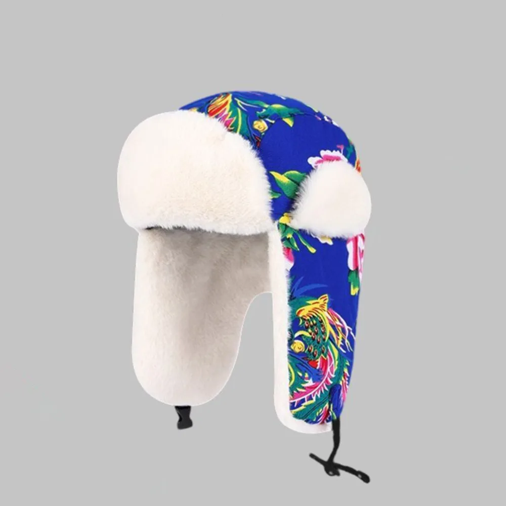 

Versatile Winter Warm Ear Protection Hat Flower Cloth Thickened Lei Feng Hat Retro Ethnic Style Cold Hat For Women
