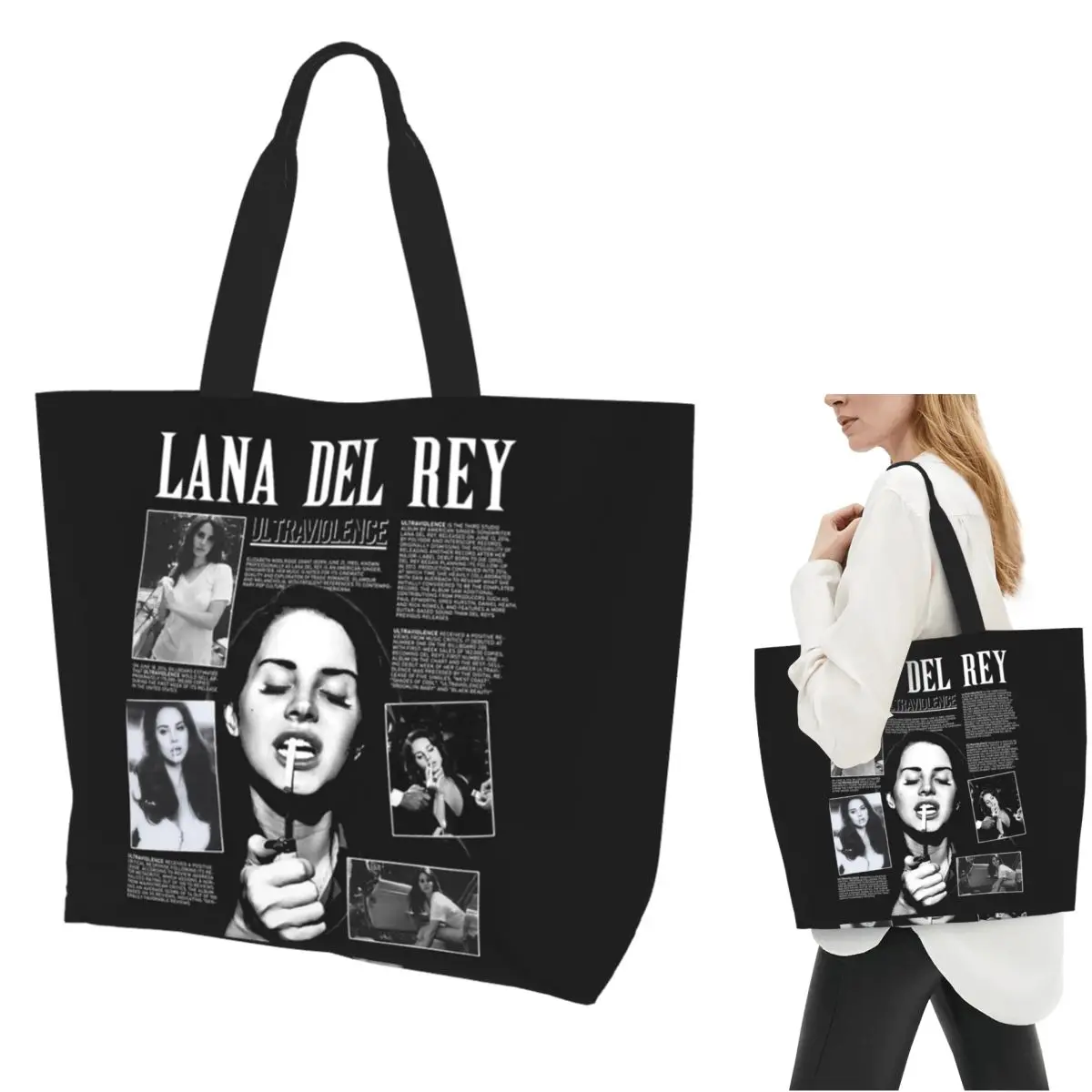 Singer Lana Del Rey Hip Pop Music Shopping Tote Bag Canvas Large Capacity Shoulder Bags Shopper Grocery Handbag for Women