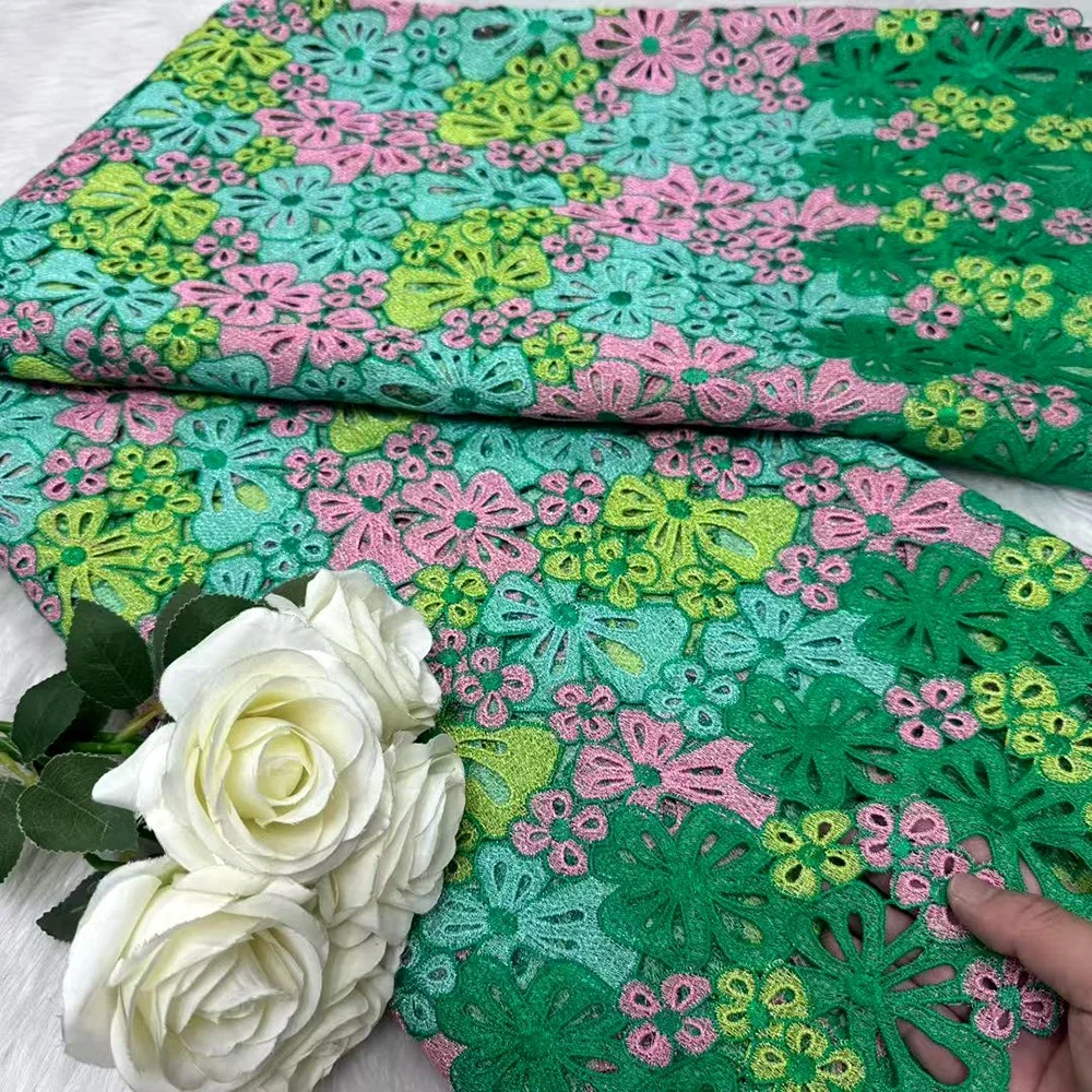 

Новая разноцветная вышитая водорастворимая кружевная ткань, африканский гипюровый шнур, кружевная ткань для шитья, нигерийские женские платья, 5 ярдов