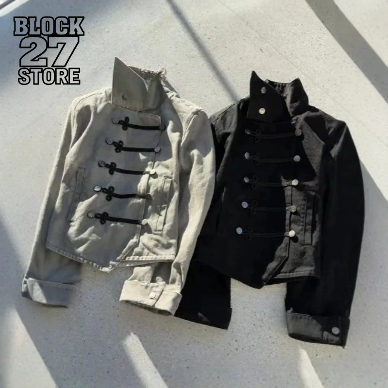 Mens Jacket Napoleon Y2K Streetwear Button Up Harajuku Unisex Oversized Gothic Punk Hip Hop Long Sleeve Subculture Fashion New