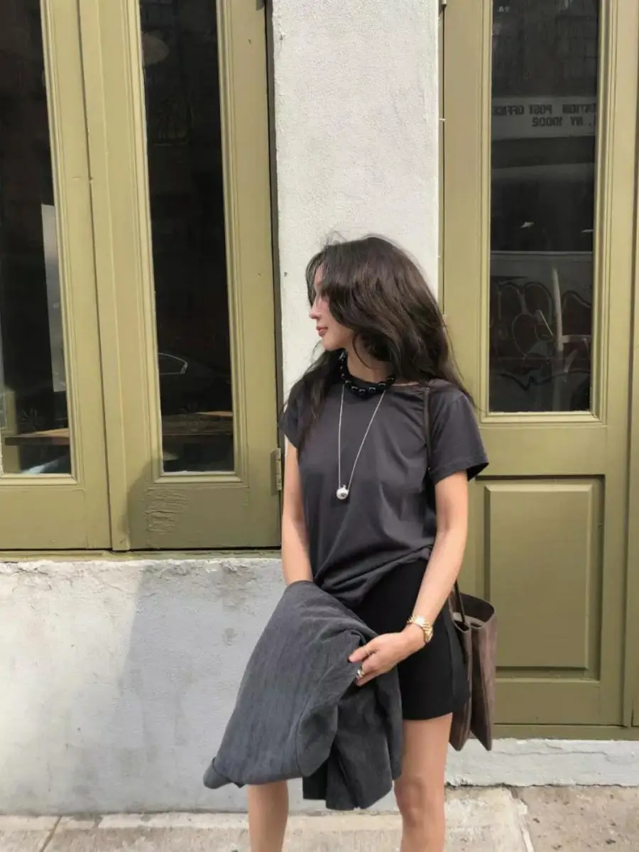  Short Sleeve T-Shirt Women's Loose round Neck Casual Style Cotton Basic Top Quick Delivery Slimming Effectiveness