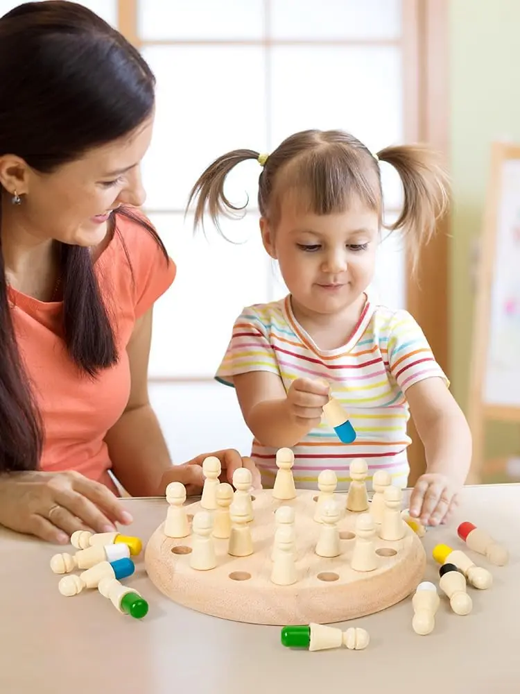 

Sensorial Wooden Memory Match Color Peg Board Chess Game, Educational Toy for Kids 3+