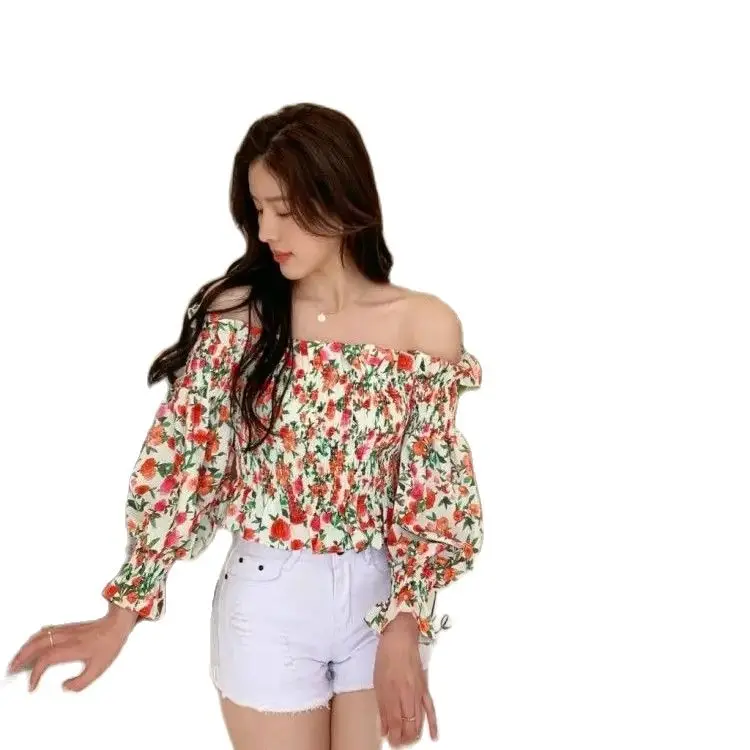 Blusa Floral elegante con hombros descubiertos para mujer, Top corto con espalda descubierta Sexy, blusa juvenil, ropa para mujer 2024