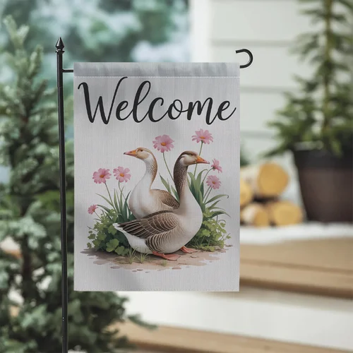 Welcome Garden Flag Goose Flower Floral Yard Decor Double Sided Burlap OOV IIC