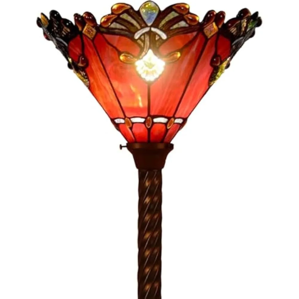 L10682 Baroque 67 inch Tiffany Style Stained Glass Torchiere Floor Lamp Red