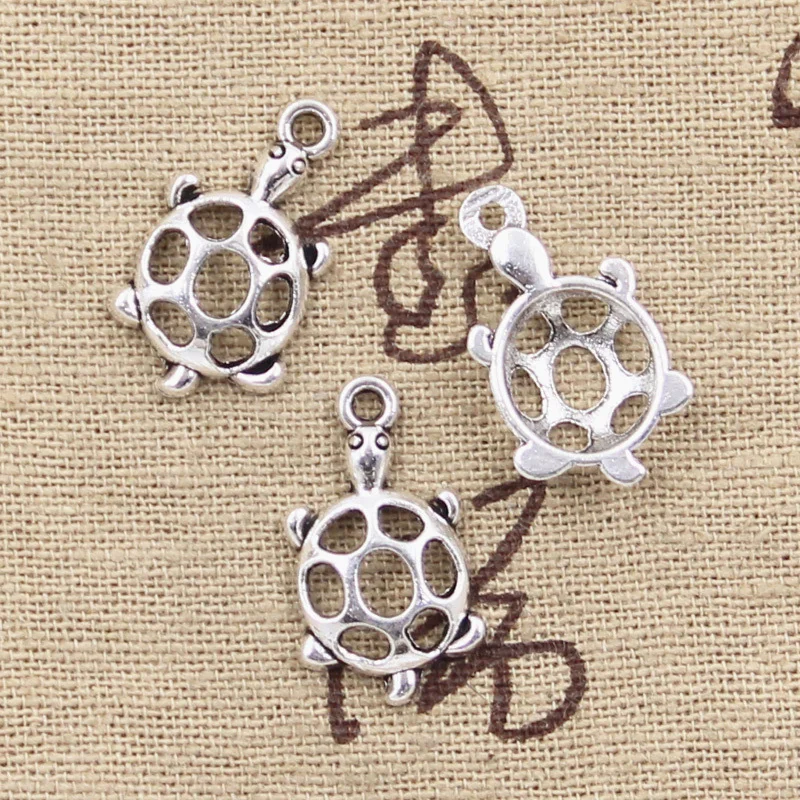 

40pcs Charms Hollow Tortoise Turtle 21x12mm Antique Silver Color Pendants DIY Crafts Making Findings Handmade Tibetan Jewelry