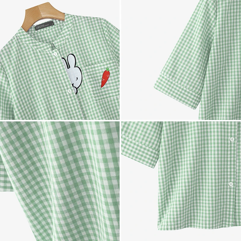 ZANZEA Damen-Hemden mit Puffärmeln, modische karierte Bluse, Vintage-Taschen, bedruckte Tunika-Tops, 2026, Sommer, lässig, lose Knöpfe, OL-Blusen