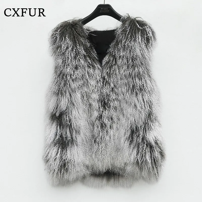 Grey Frost Handmade Winter Curly Hair Real Tibetan Mongolian Fur Vest CX-G-B-160