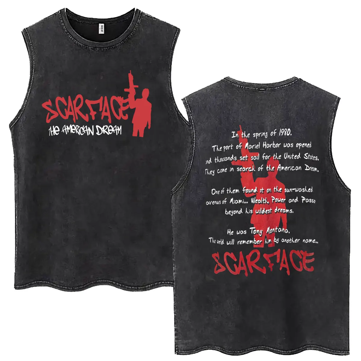 

Classic Gangsters Movie Scarface Print Vintage Washed Tank Tops Tony Montana Al Pacino Sleeveless T-shirts Men Oversized T Shirt