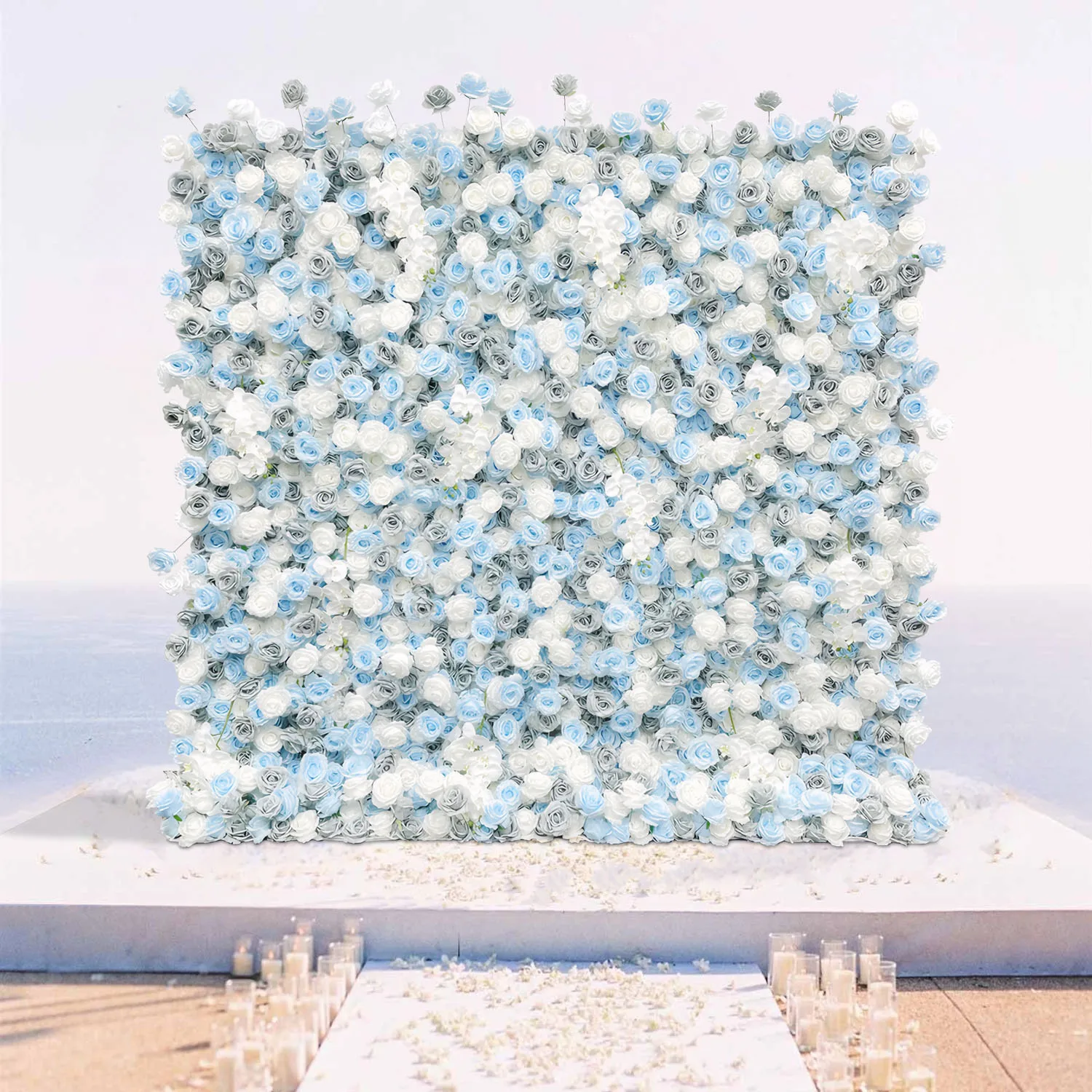 Uflower Blue White Rose 5D Wedding Artificial Flower Wall Flower Arch Row Backdrop Decor Event Party Props Flower Arrangement