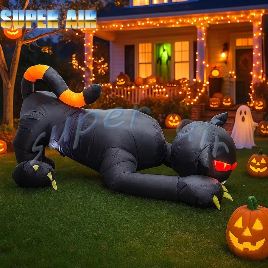 Décoration de fête d'Halloween, chat noir gonflable effrayant, meilleur design, modèle de personnage de dessin animé gonflable
