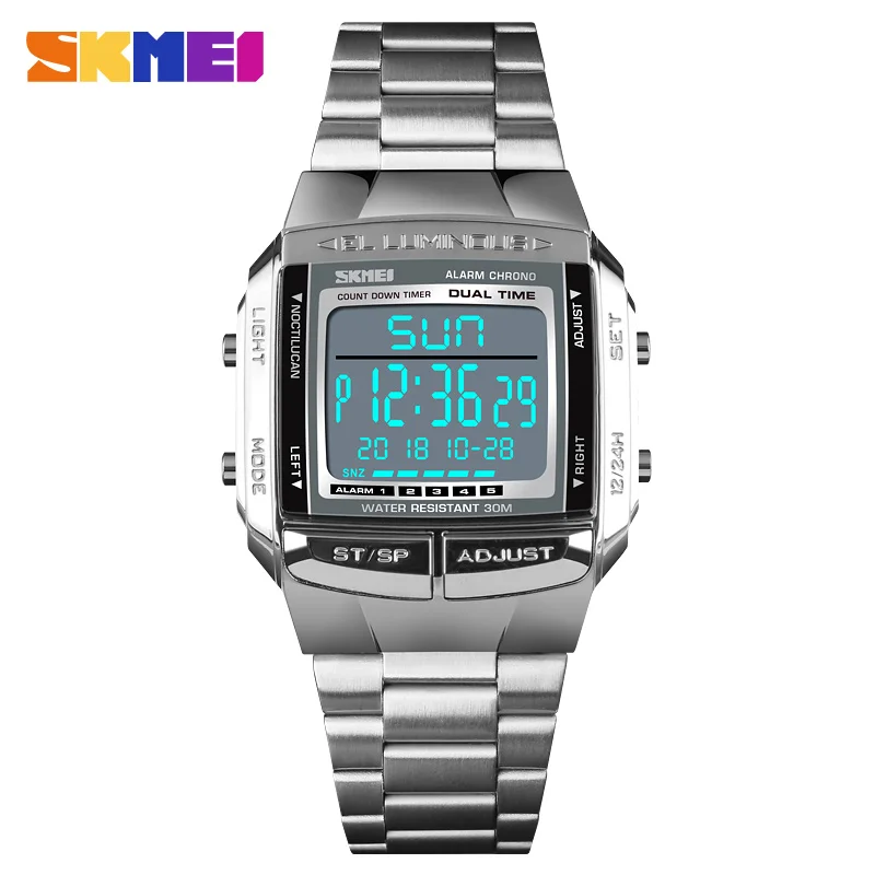 

SKMEI 1381 Large Dial Glass Mirror Clock Fashion Outdoor Relogio Masculino Sports Watch Men Digital Alarm Clock Countdown Watch