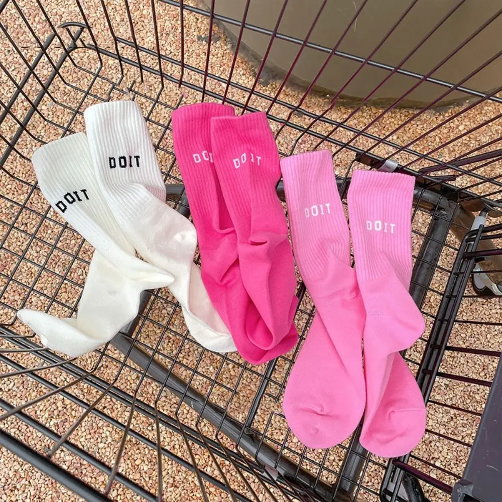 

Casual Colorful Pink Socks Letter Cotton Letter Crew Socks Female Hosiery Harajuku Calf Socks Sports