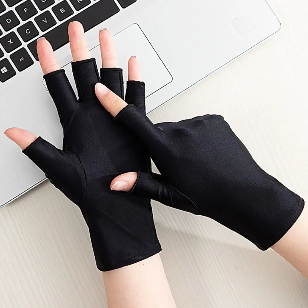 

1 Pair Spandex Women Sun Protection Gloves Ice Silk Anti-ultraviolet Thin Ice Silk Gloves Thin Breathable Half Finger Gloves