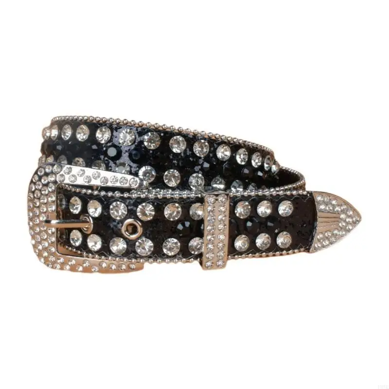 

195E винтажные поясные ремни со стразами для женщин, широкий ремень с пряжкой для джинсового пояса